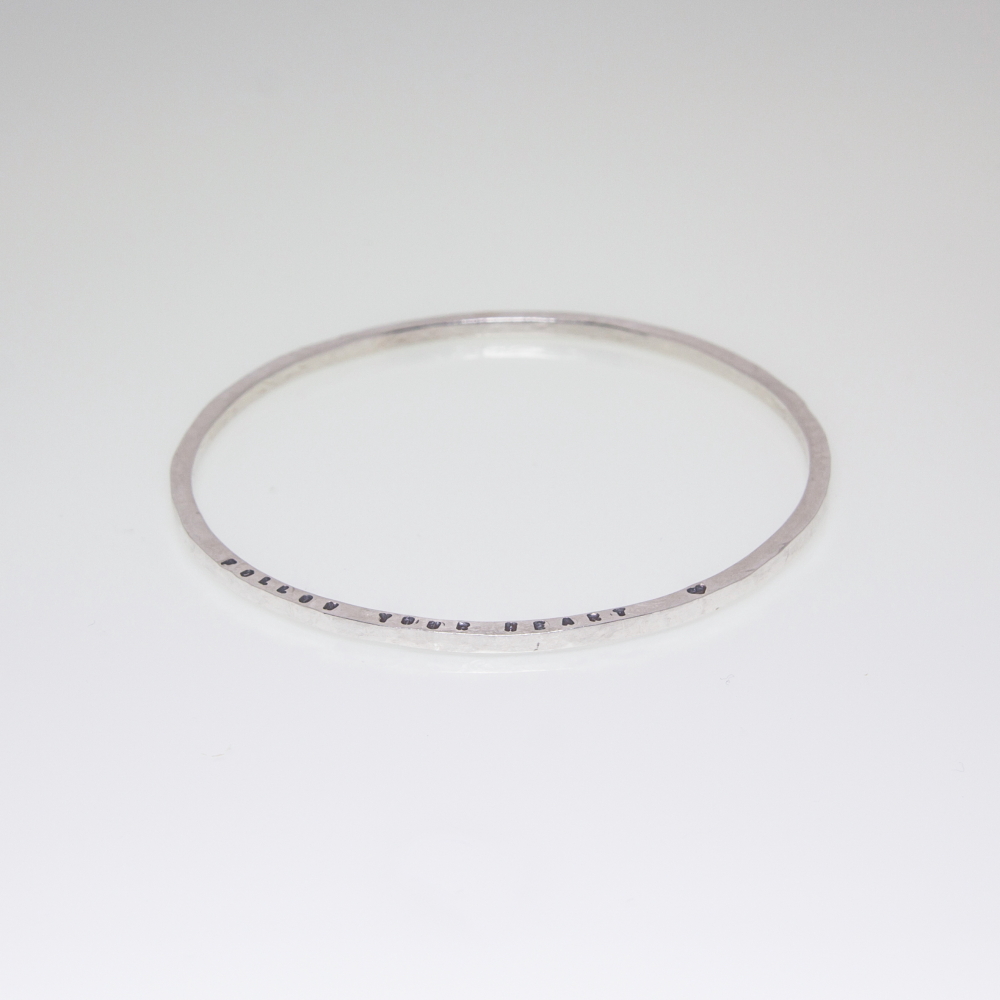 Oval Engraved Silver Bangle Bracelet