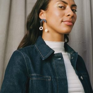 Stud Earring with circle discs by Wolf and Moon- blue