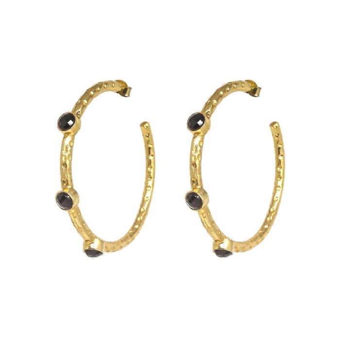 Ashiana Gold Textured Hoop Earrings with set gemstones - Black Onyx ...