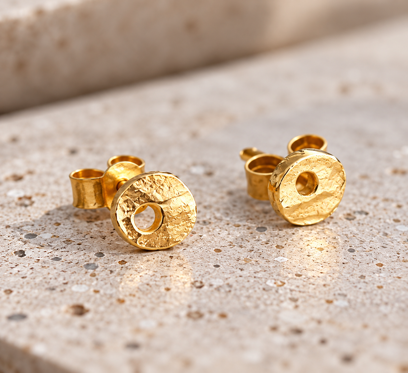 Hammered Gold Donut Stud Earrings