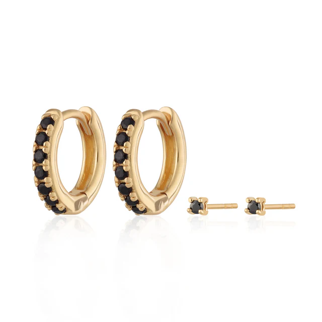 GoldPlatedBlackStoneHuggiesandTinyStudSet